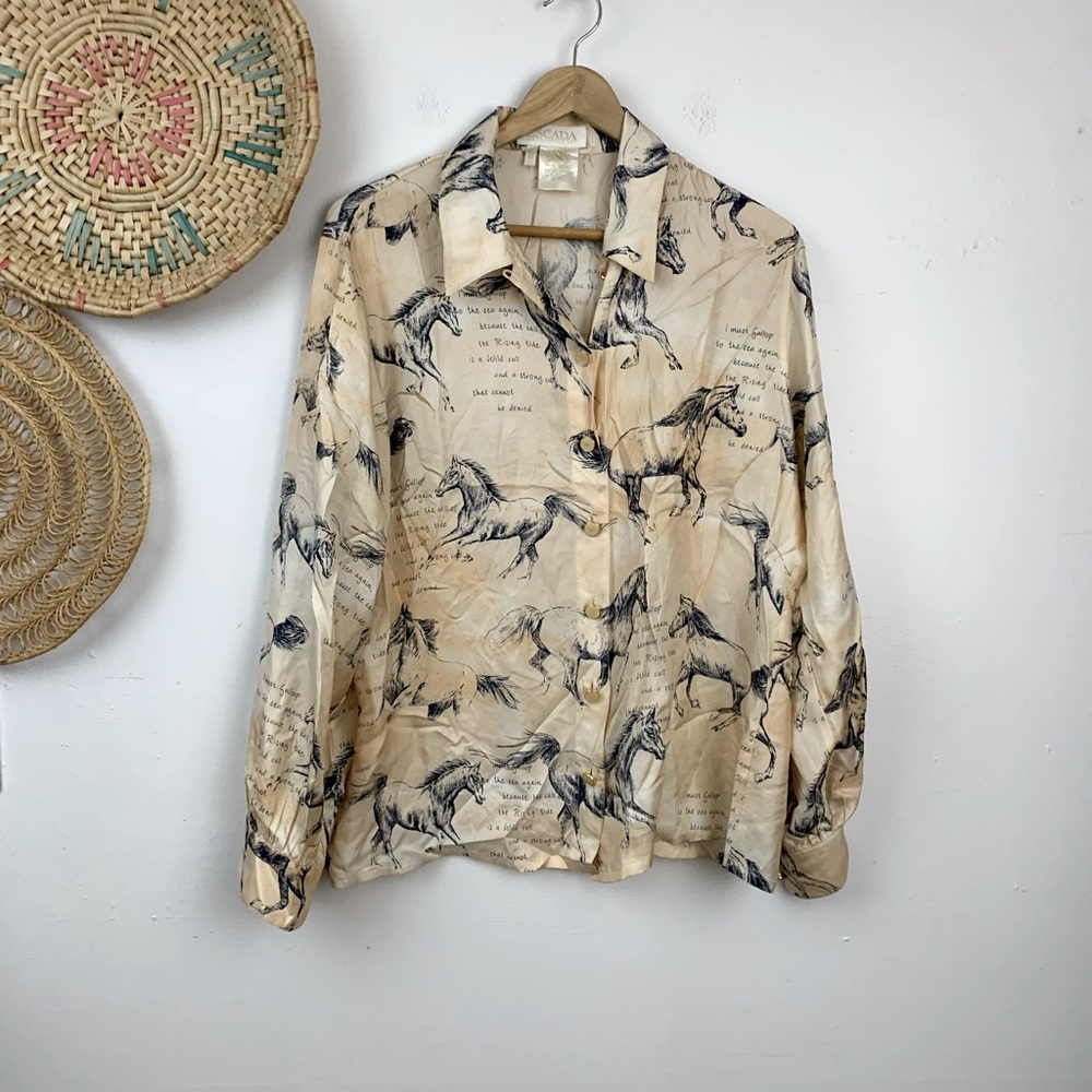 Elegant Cream Horse Print Women's Top